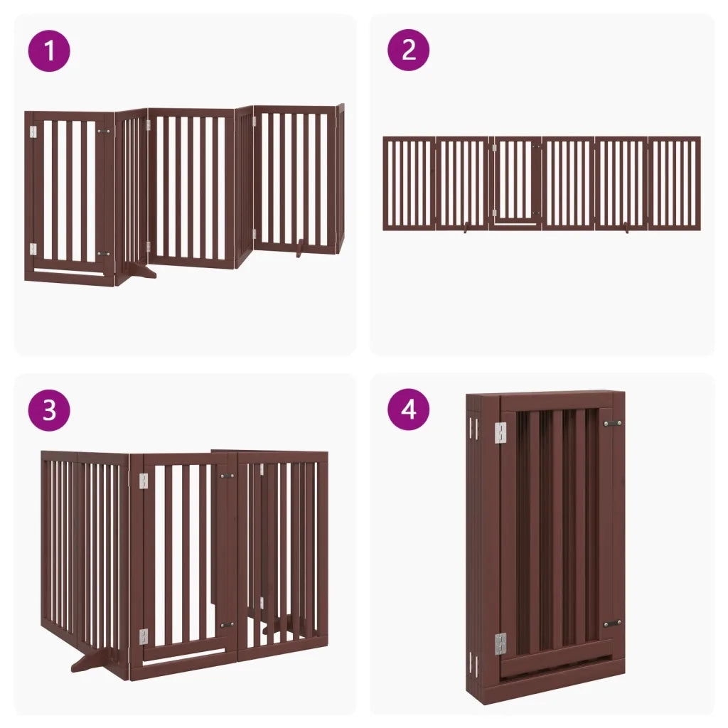 vidaXL Cancello Cani Porta Pieghevole Marrone 6 Pannelli 300cm Pioppo