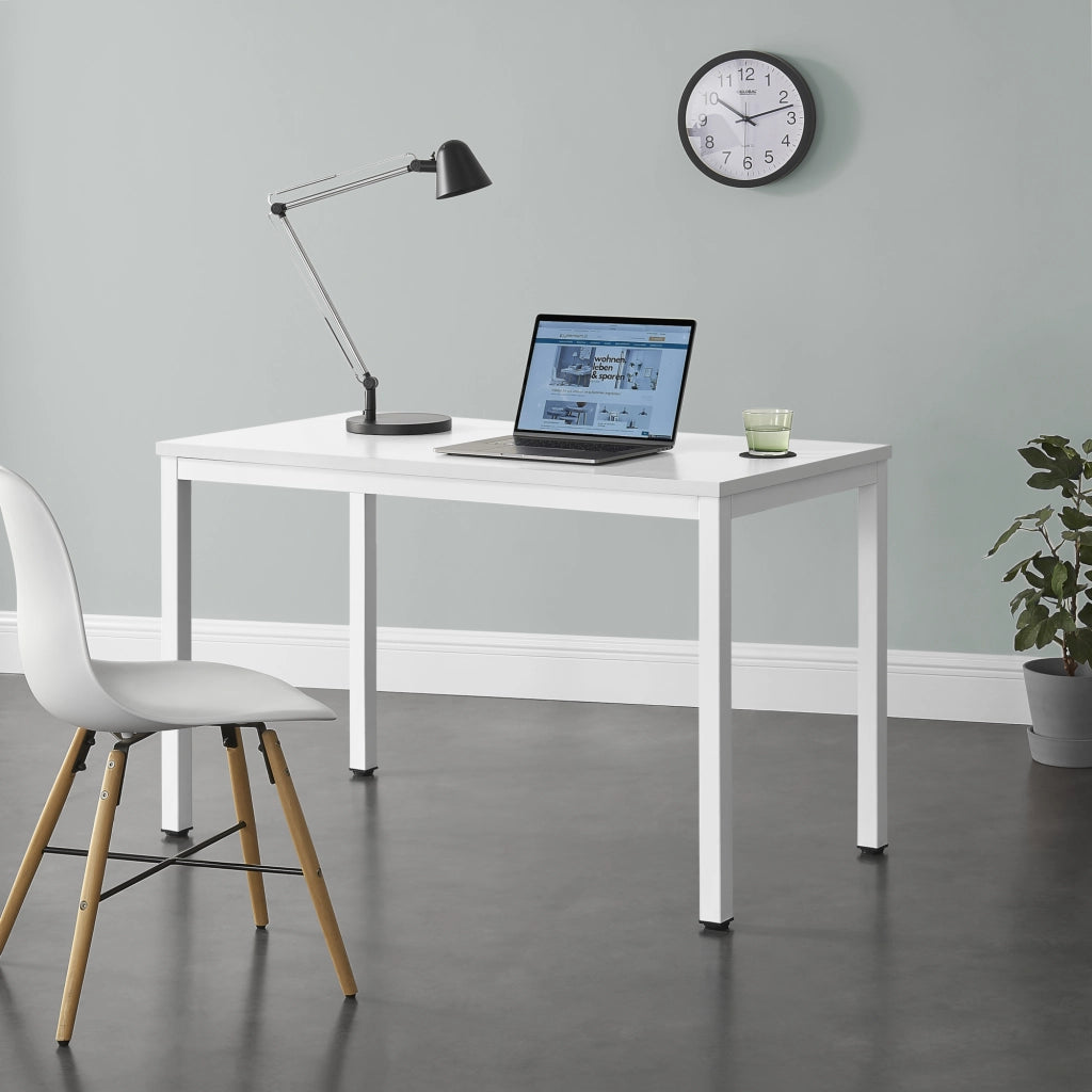 Scrivania Odense con Gambe in Acciaio e Piedini Regolabili 75 x 120 x 60 cm - Bianco [en.casa]