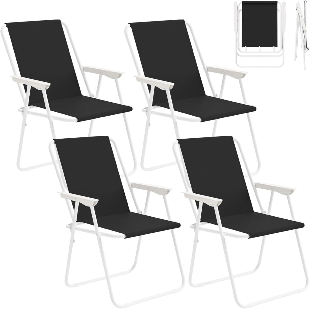 Set di 4 Sedia Pieghevole Portibile, Sedia da Campeggio/Pesca in Oxford, con Braccioli, per Spiaggia, Picnic, Terrazza, Giardino, Bianco+Verde