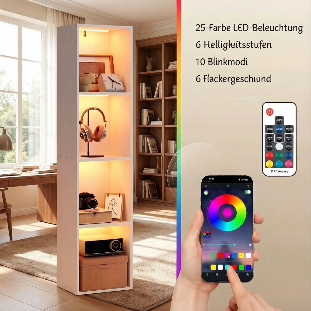 LIBRERIA verticale a 4 ripiani con illuminazione RGB 40x29x170 cm bianco