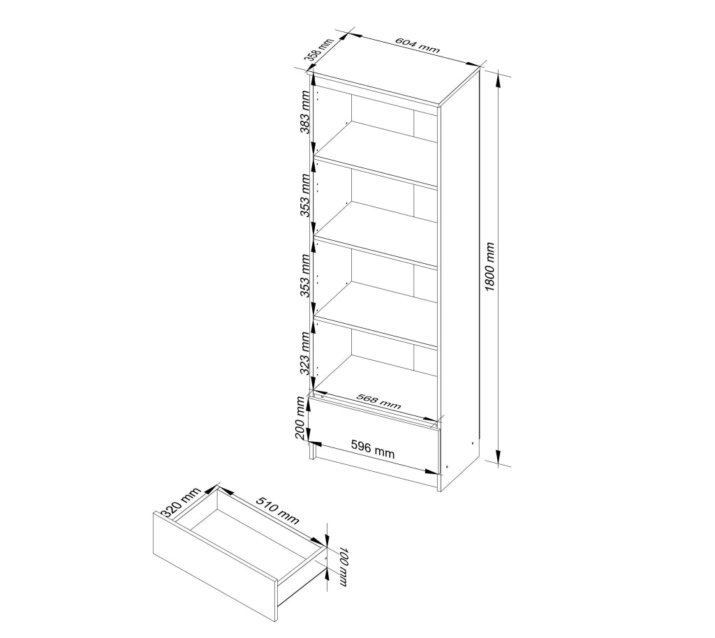 Armadio da ufficio AKORD R60 Bianca 60 cm 1 cassetto inserto frontale Grigio Grafite 60x35x180 cm