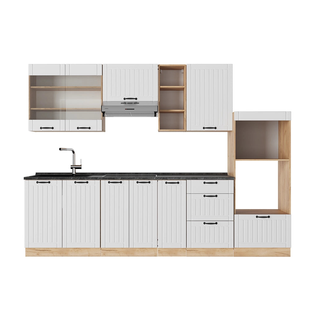 Cucina componibile Fame-Line Bianco rustico/Rovere dorato 280 cm, PL Antracite Vicco