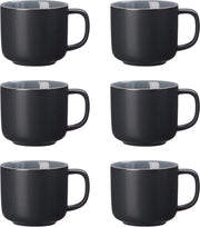 Set di Tazze da Caffè da 6, Nero, 240 ml, Ceramica con Sensazione di Pelle morbida