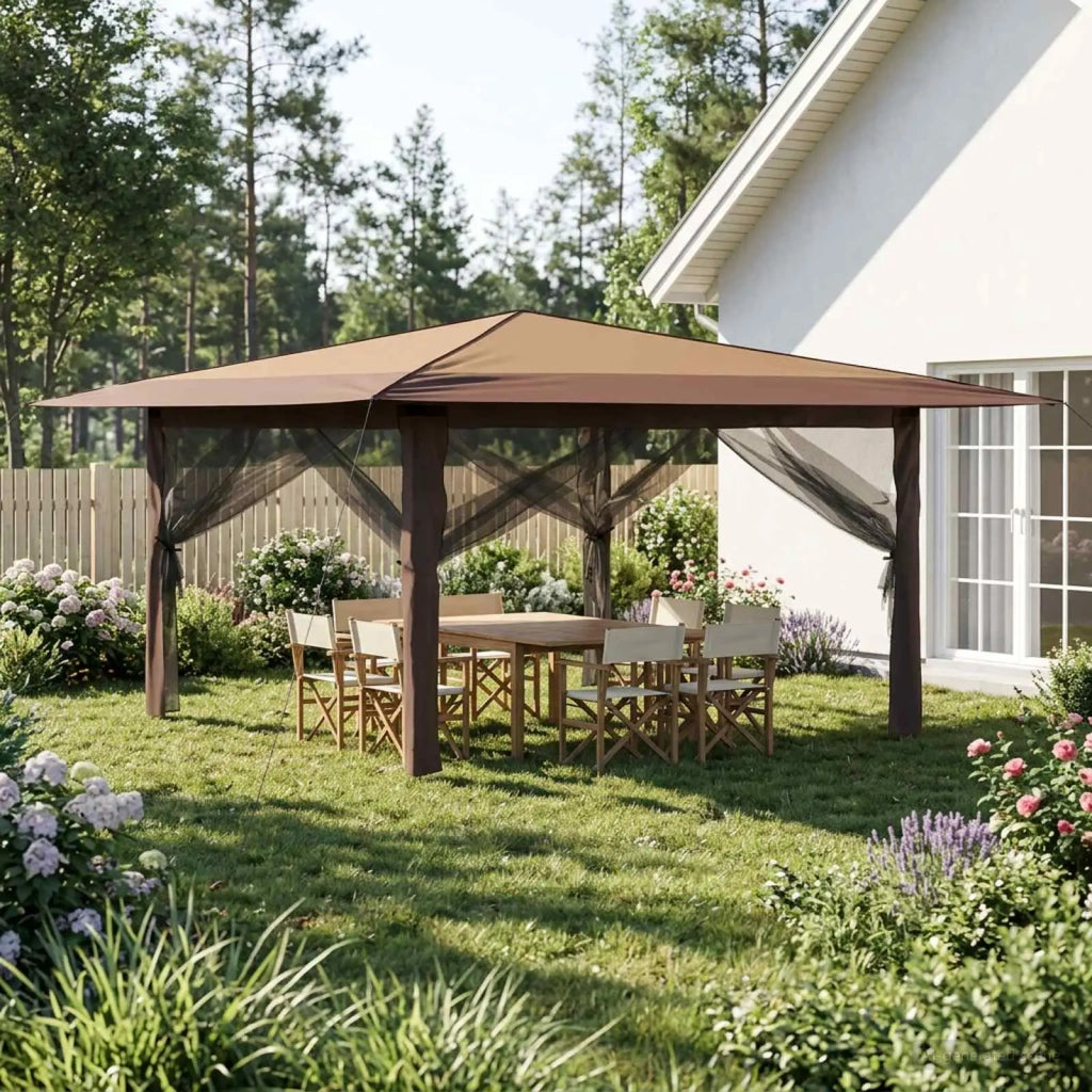 Gazebo con 4 Pareti Laterali 4 x 4 m Beige e Marrone 42036821