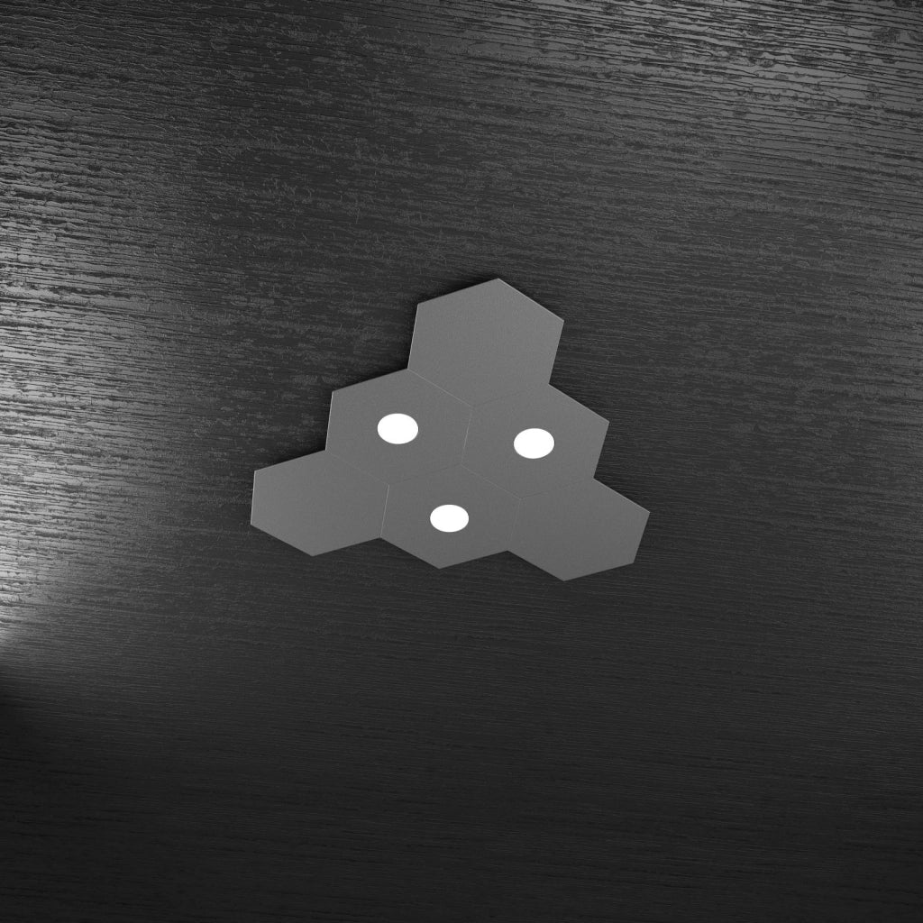HEXAGON APPLIQUE-PLAFONIERA 3 LUCI + 3 DECORATIVO GRIGIO ANTRACITE 1142-3L3D-GA