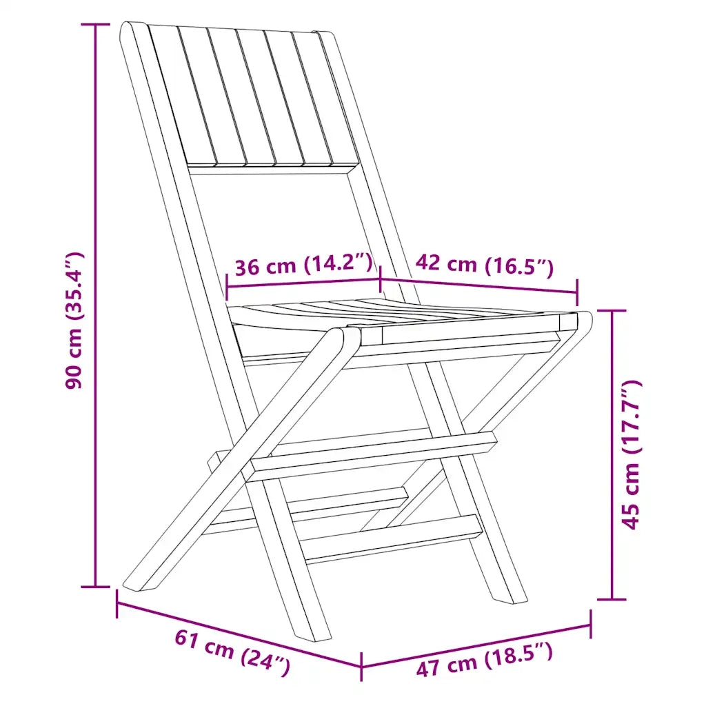 Sedie da Giardino Pieghevoli 2pz 47x61x90cm Legno Massello Teak