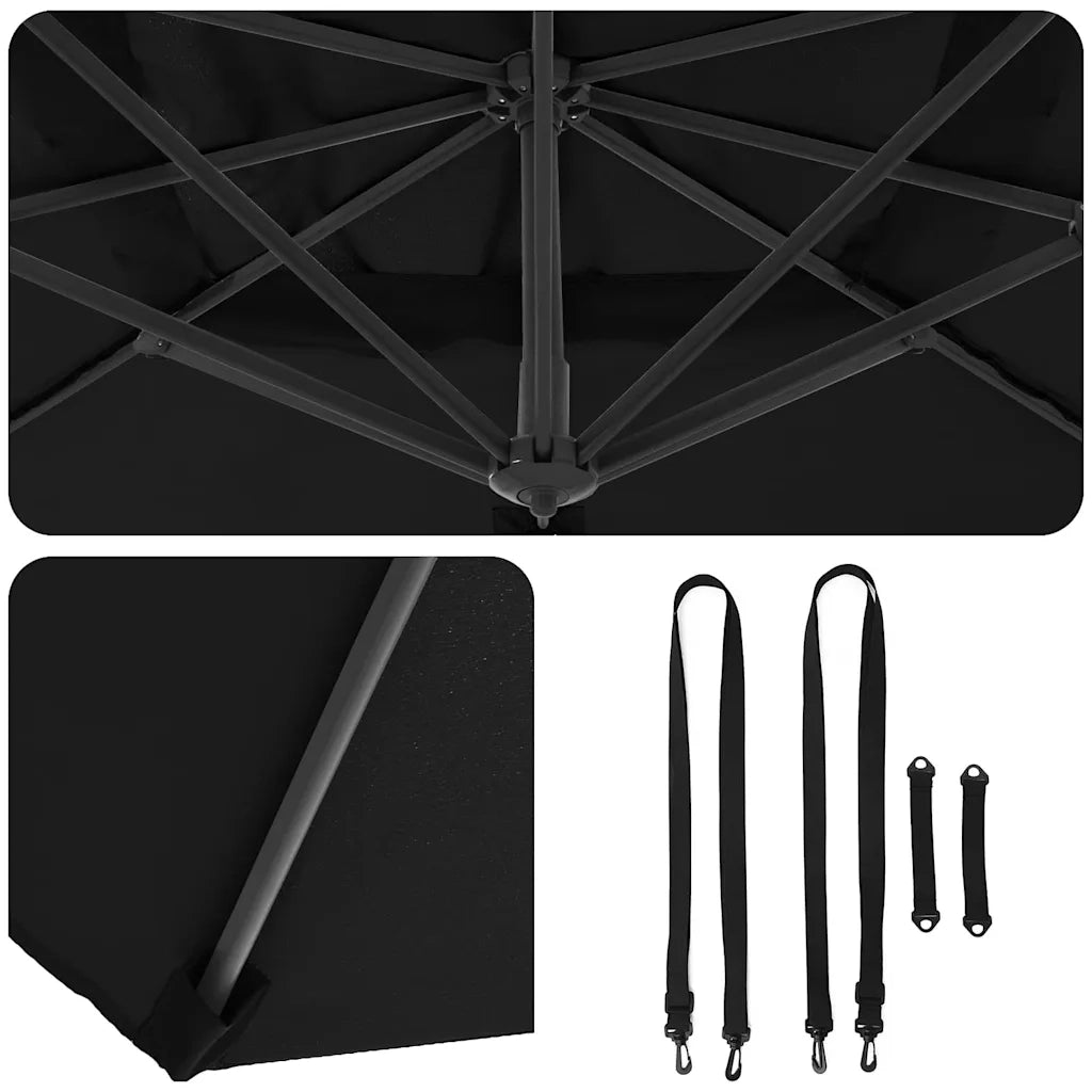 Ombrellone-Ombrello da giardino Nero 351 x 250 x 260 cm Poliestere e Alluminio