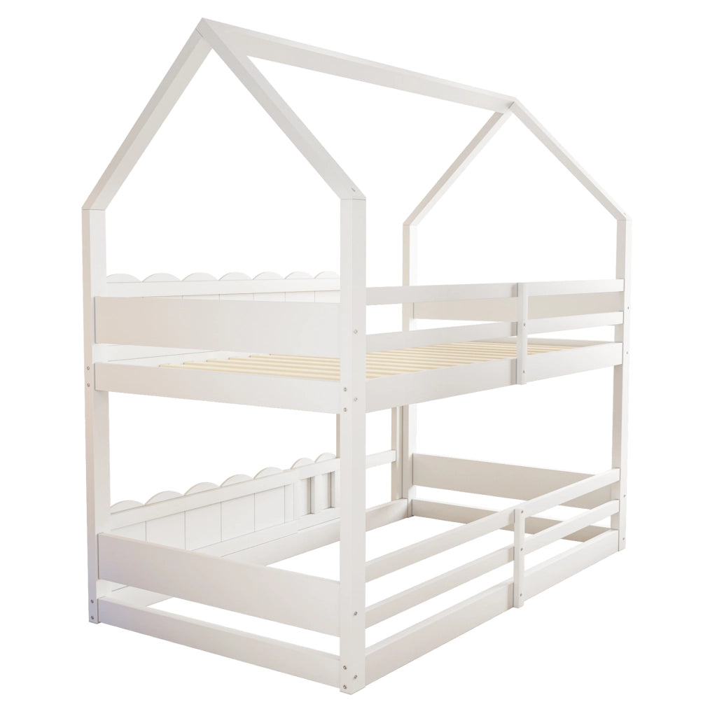 Letto a castello per bambini a forma di casa 90x200 cm in legno; bianco