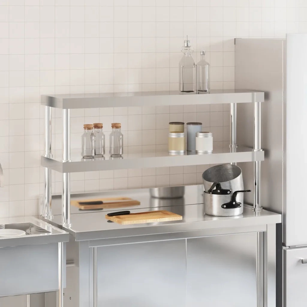 Ripiano per Tavolo da Lavoro 2 Piani 110x30x65 cm Acciaio Inox 376449