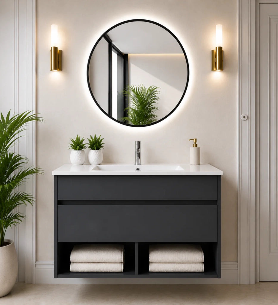 Mobile bagno sospeso con lavabo extrapiano ORIGENBATH NEBARI senza specchio 100x45 cm grafite