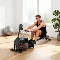 Vogatore con serbatoio d'acqua 6-11 L, monitor LCD e supporto per cellulare, capacità 135 kg, in acciaio, Nero