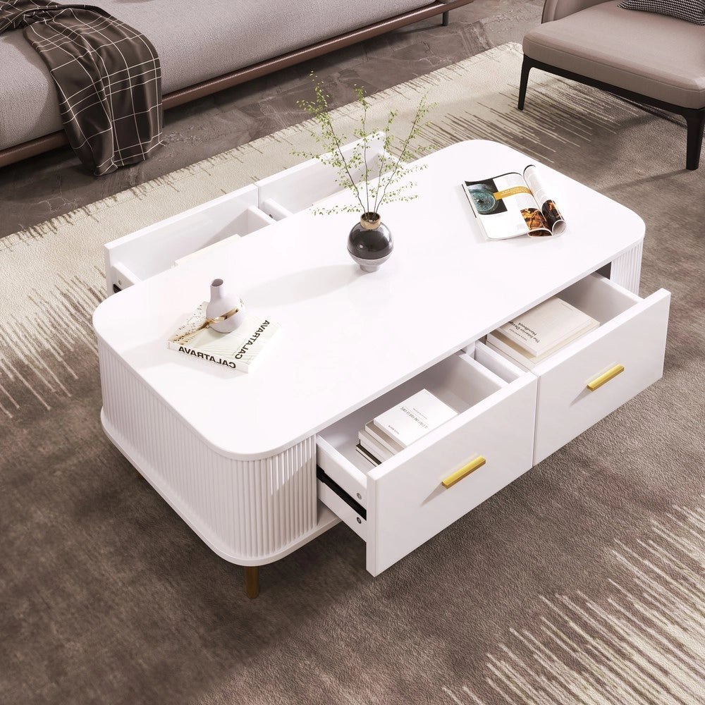 Tavolino da Caff¨¨ con Cassetti ¨C MINIMAL ¨C Gambe Dorate, Design Moderno, Soggiorno
