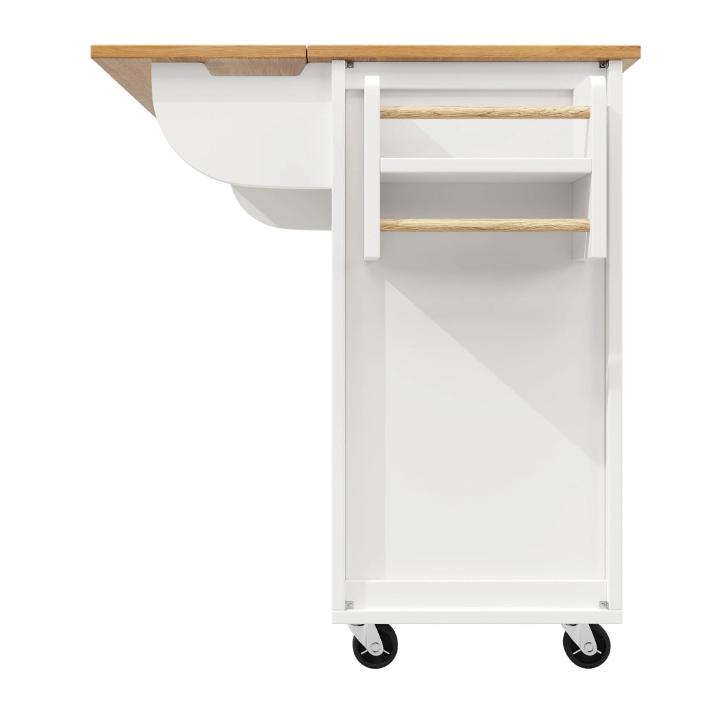 Isola da cucina 137.9x73x92 cm con piano pieghevole; ruote; MDF e metallo bianco