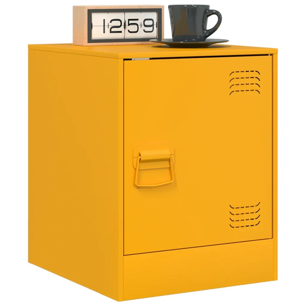 Set di 2 Comodini | Armadio da Notte | Mobiletto da notte Giallo Senape 34,5x39x44 cm in Acciaio