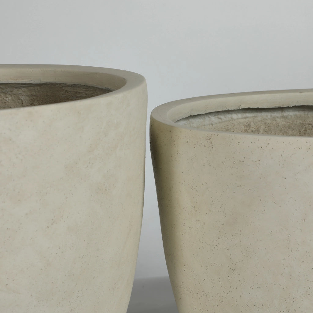 Set 2 Vasi da Giardino in Cemento Artigianali con Foro Drenaggio ¨C MINIMAL ¨C Bianco, 38x32 e 45x37 cm