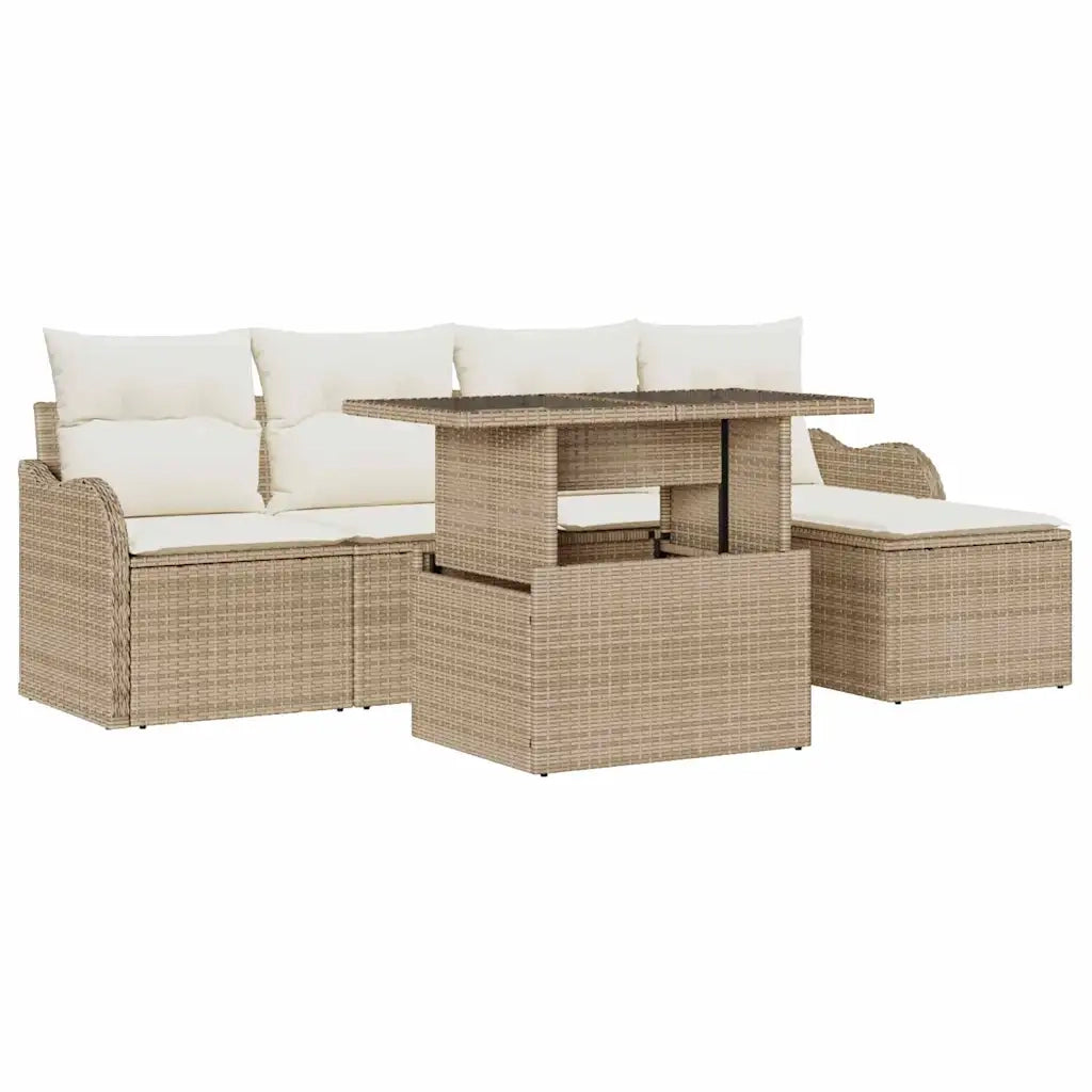 Set da esterno con cuscino 6 pcs Beige Poly Rattan