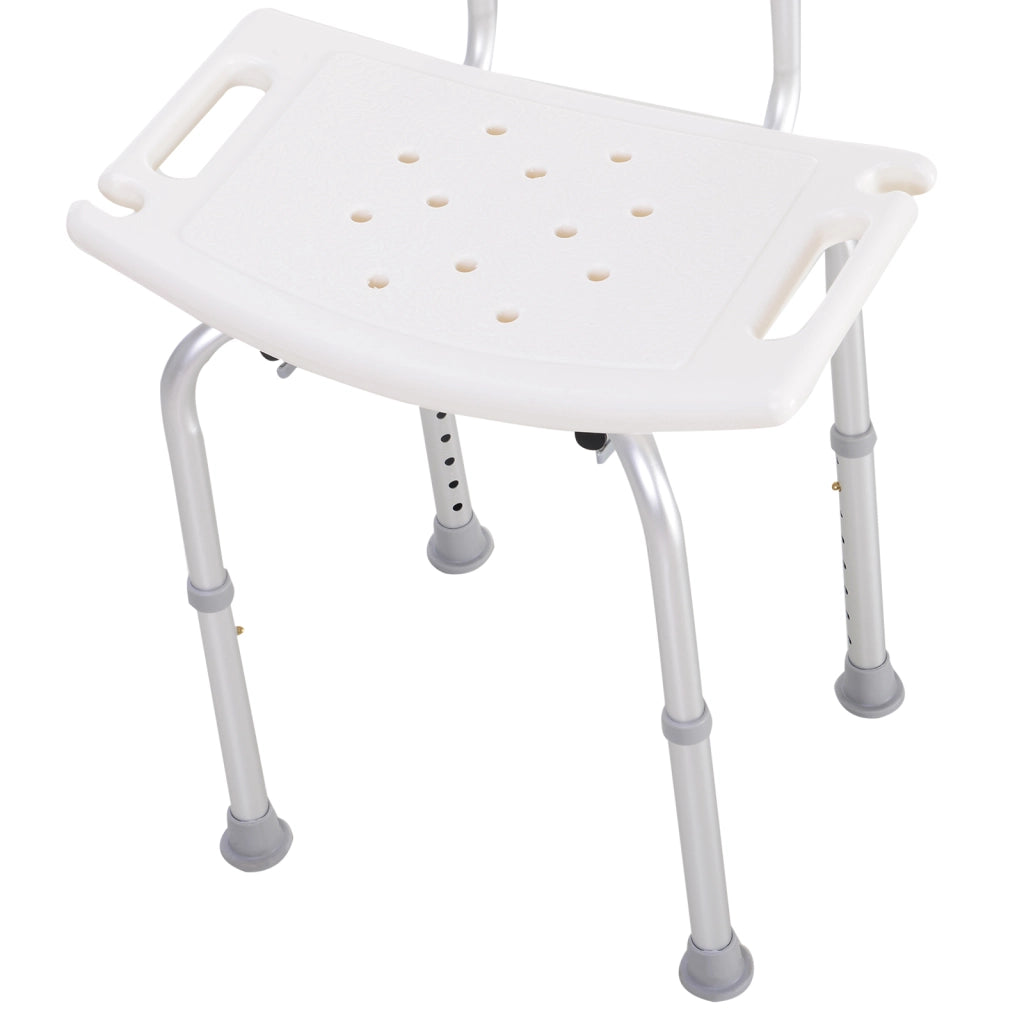 Sedia Doccia Antiscivolo e Regolabile con Fori di Drenaggio e Ventose. in Plastica e Alluminio. 50.6x43x71-88 cm