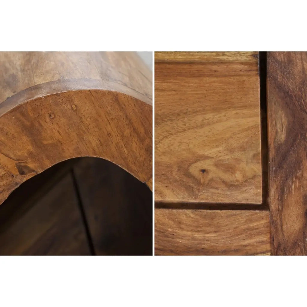 Tavolino basso CURVIA 100 cm in legno di Sheesham - Design moderno con nicchie aperte