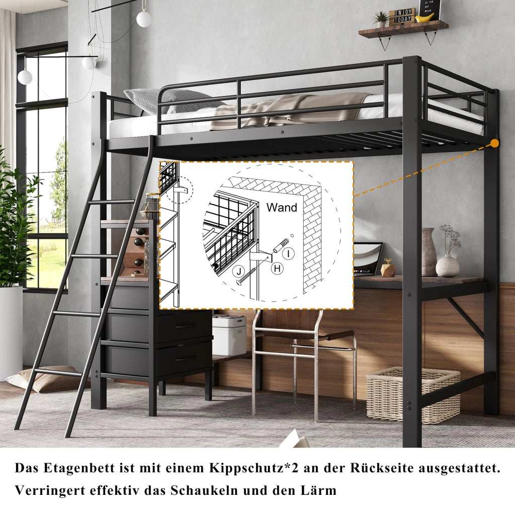 Letto a soppalco 90x200 cm con scrivania e 3 cassetti