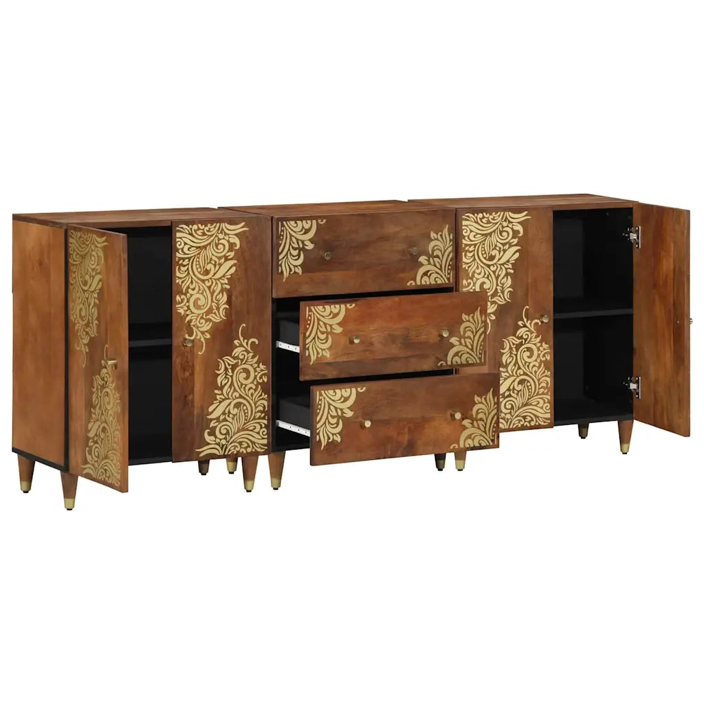 Set di Armadi da Bagno con cassetto 3 pcs Miele Marrone e Oro