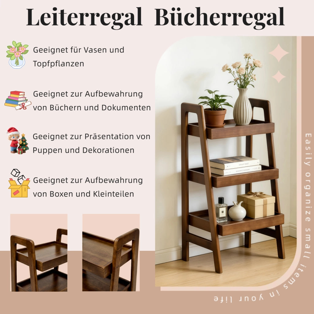 LIBRERIA A SCALA 3 RIPIANI 94x48x15 cm Legno massello Noce