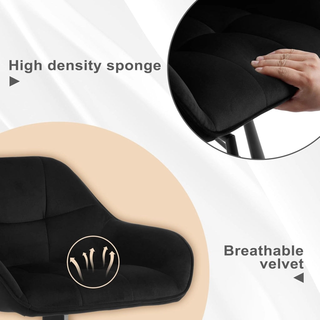 6 Pezzi Sgabello da Bar con Poggiapiedi, Sedia da Cucina con Sedile Girevole, Sgabello Alto con Schienale e Braccioli, Seduta in Velluto e Gambe in Metallo, Nero, BH397sz-6