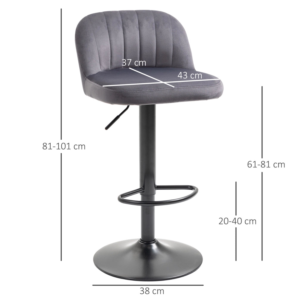 EasyComfort Set 2 Sgabelli Alti da cucina Moderno con Schienale e Poggiapiedi, Girevoli con Altezza Regolabile, imbottitura velluto, Grigio