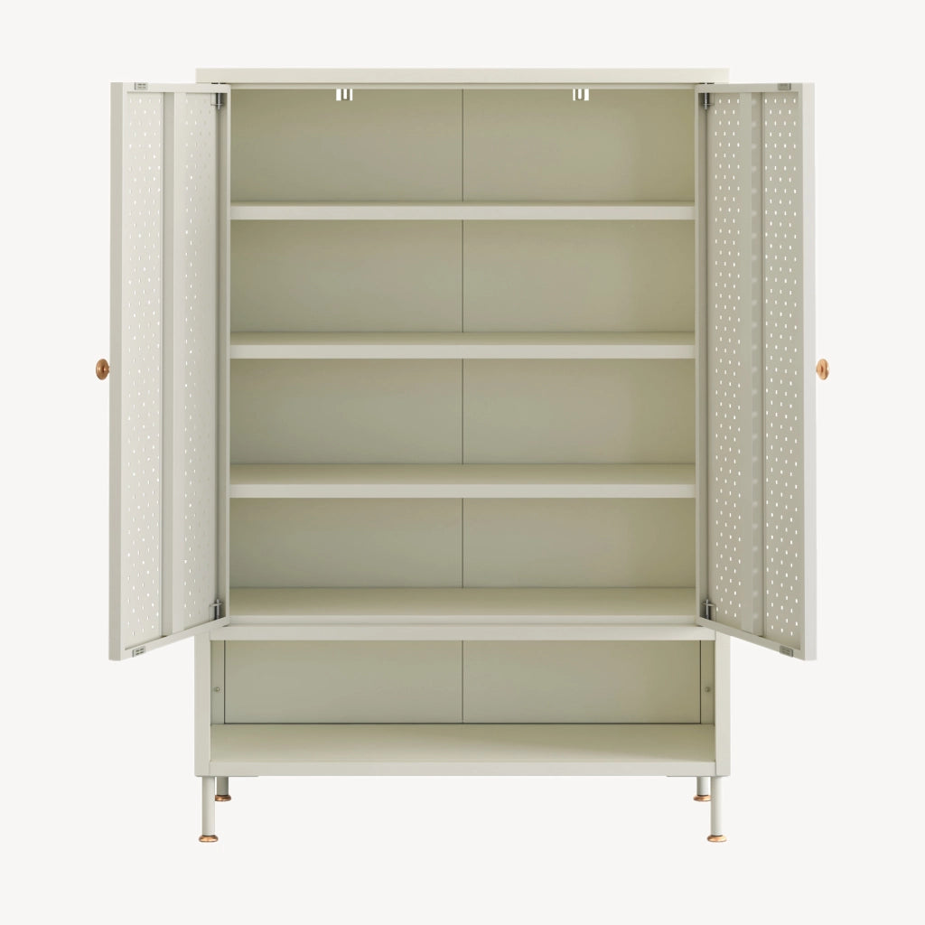 Scarpiera Coleraine con 2 Ante 3 Ripiani Regolabili e Scomparto Aperto 115 x 80 x 35 - Acciaio Bianco Crema [en.casa]