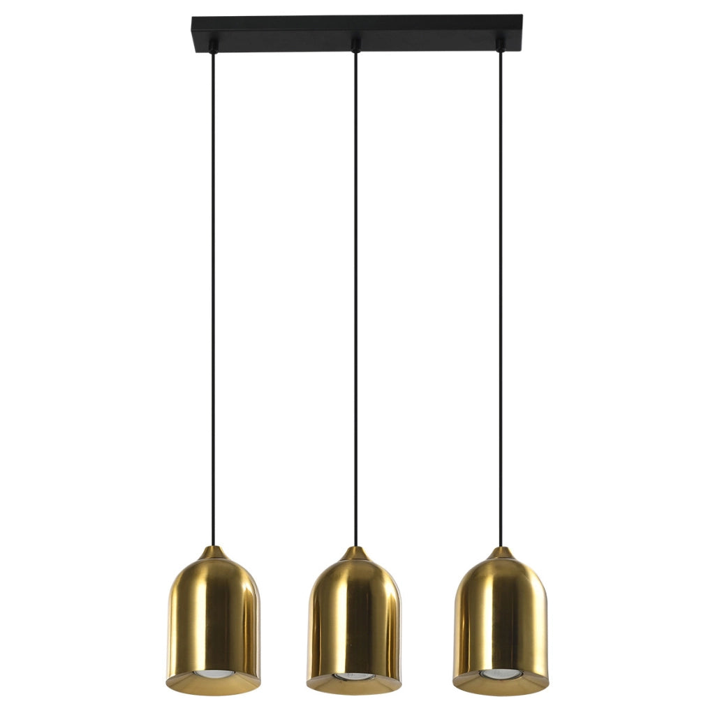 Lampada sospesa nera 46cm, 3 paralumi oro GU10 Nilo
