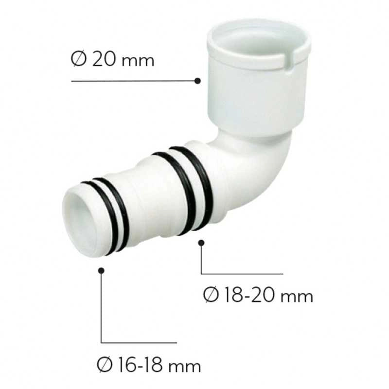 RACCORDO GOMITO SCARICO CONDENSA CLIMATIZZATORE 16/18 18/20mm - UNIVERSALE