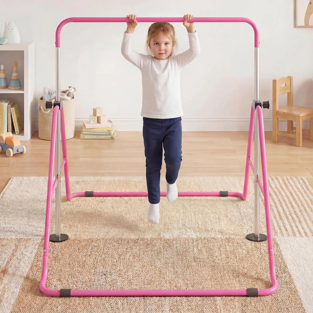 Sbarra Ginnastica Artistica per Casa Pieghevole, Barra Orizzontale Regolabile in Altezza con Base Antiscivolo, Barra Ginnastica per Bambini da 3 a 12 Anni