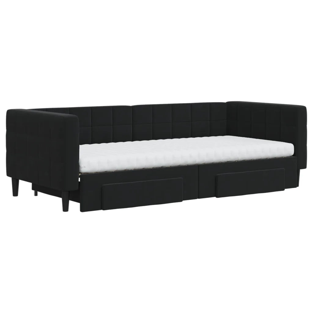 vidaXL Divano Letto Estraibile con Cassetti Nero 90x200 cm in Velluto