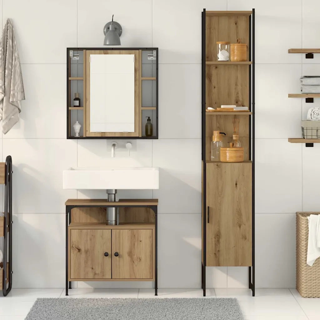 Set di mobili per il bagno con porta 3 pcs Rovere artigianale 3334394