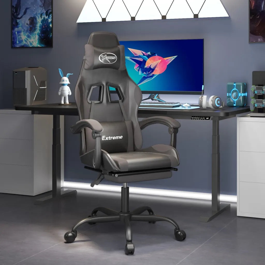 Sedia da Gaming con Poggiapiedi Nero e Grigio in Similpelle 3143882