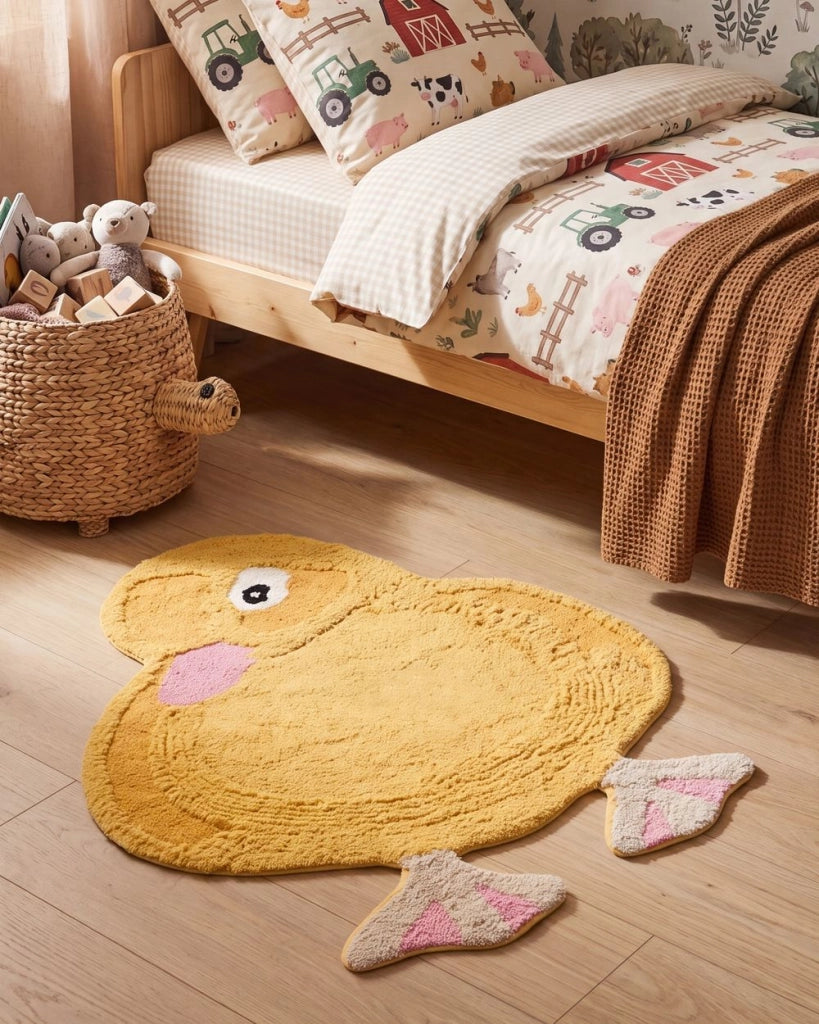 Tappeto per bambini giallo in cotone tufted a forma di anatra 95 x 120 cm