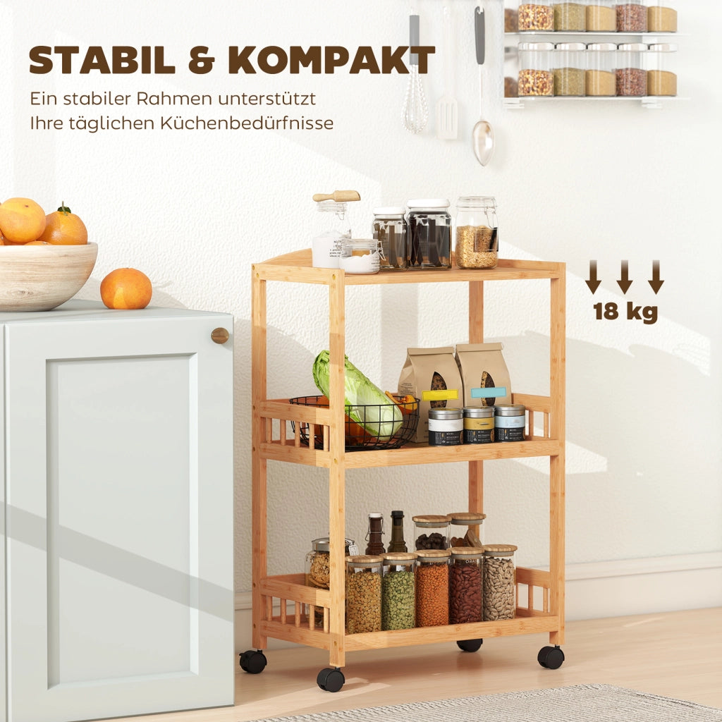 Carrello da cucina con 3 ripiani ¨C zephmum ¨C legno naturale