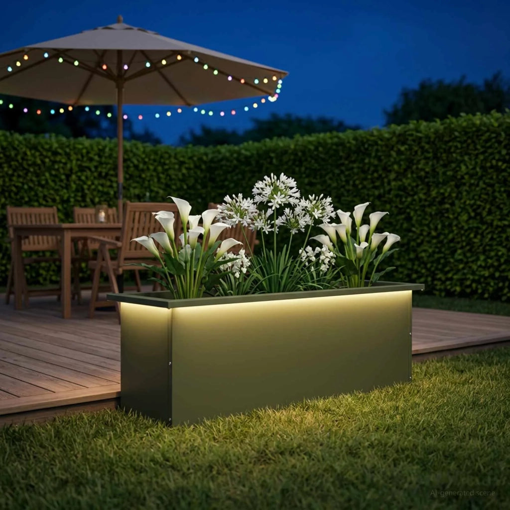 Fioriera da giardino con LED Verde Oliva 30 x 100 x 30 cm 8008118