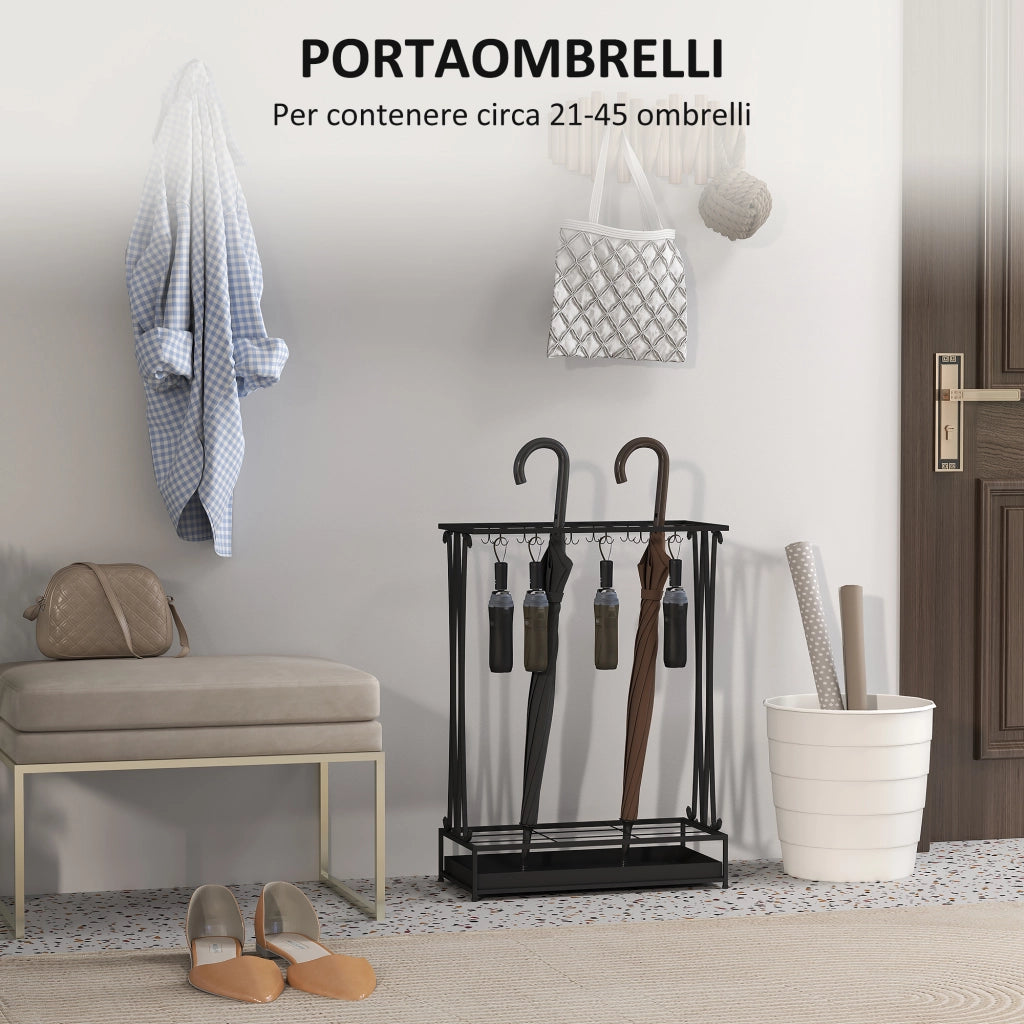 Portaombrelli con Vaschetta per l'Acqua ¨C zephmum ¨C Nero, Acciaio, 50x24x68 cm