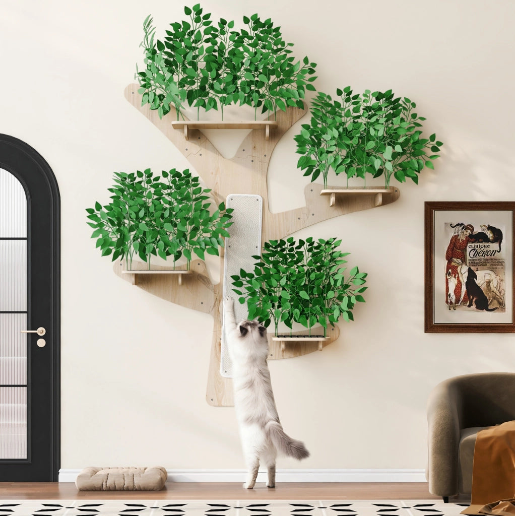 Albero tiragraffi da parete a forma di albero 155 x 210 cm in legno verde