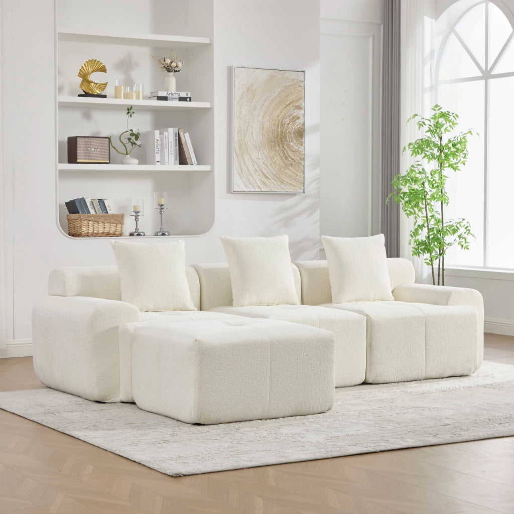 Divano angolare modulare 3 posti - con seduta in memory foam e rivestimento in tessuto - avorio