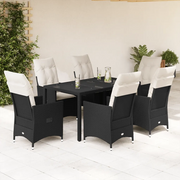 Set da Pranzo da Giardino 7 pz Nero con Cuscini in Polyrattan 3276696
