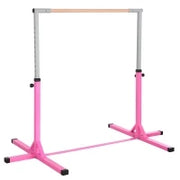 Barra da Ginnastica Artistica per Bambini 3+ Anni con Altezza Regolabile 92-150 cm, in Acciaio e Legno Massello di Faggio, Sbarra Orizzontali Danza Attrezzatura Palestra Antiscivolo, Rosa