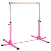 Barra da Ginnastica Artistica per Bambini 3+ Anni con Altezza Regolabile 92-150 cm, in Acciaio e Legno Massello di Faggio, Sbarra Orizzontali Danza Attrezzatura Palestra Antiscivolo, Rosa