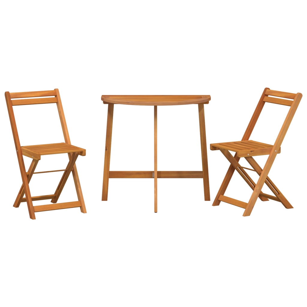 Set Bistro Pieghevole da 3 Pezzi in Legno Massello di Acacia