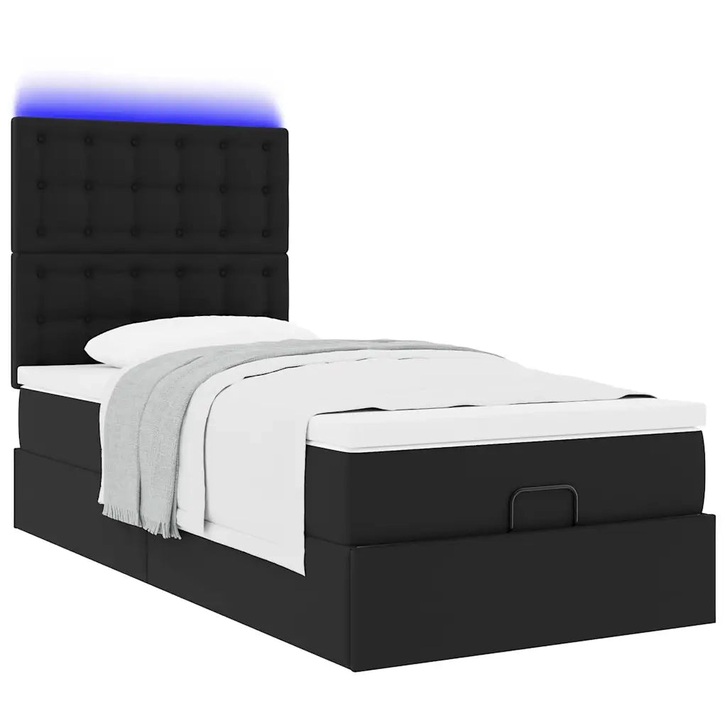 Struttura Letto Pouf con Materasso Nero 100x200 cm Similpelle