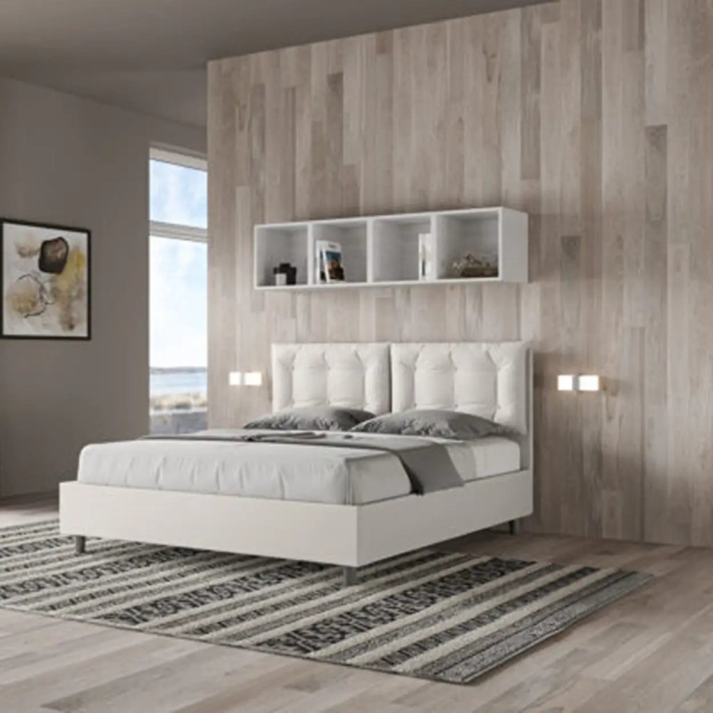 Letto matrimoniale con rete imbottito 160x190 similpelle bianco Annalisa