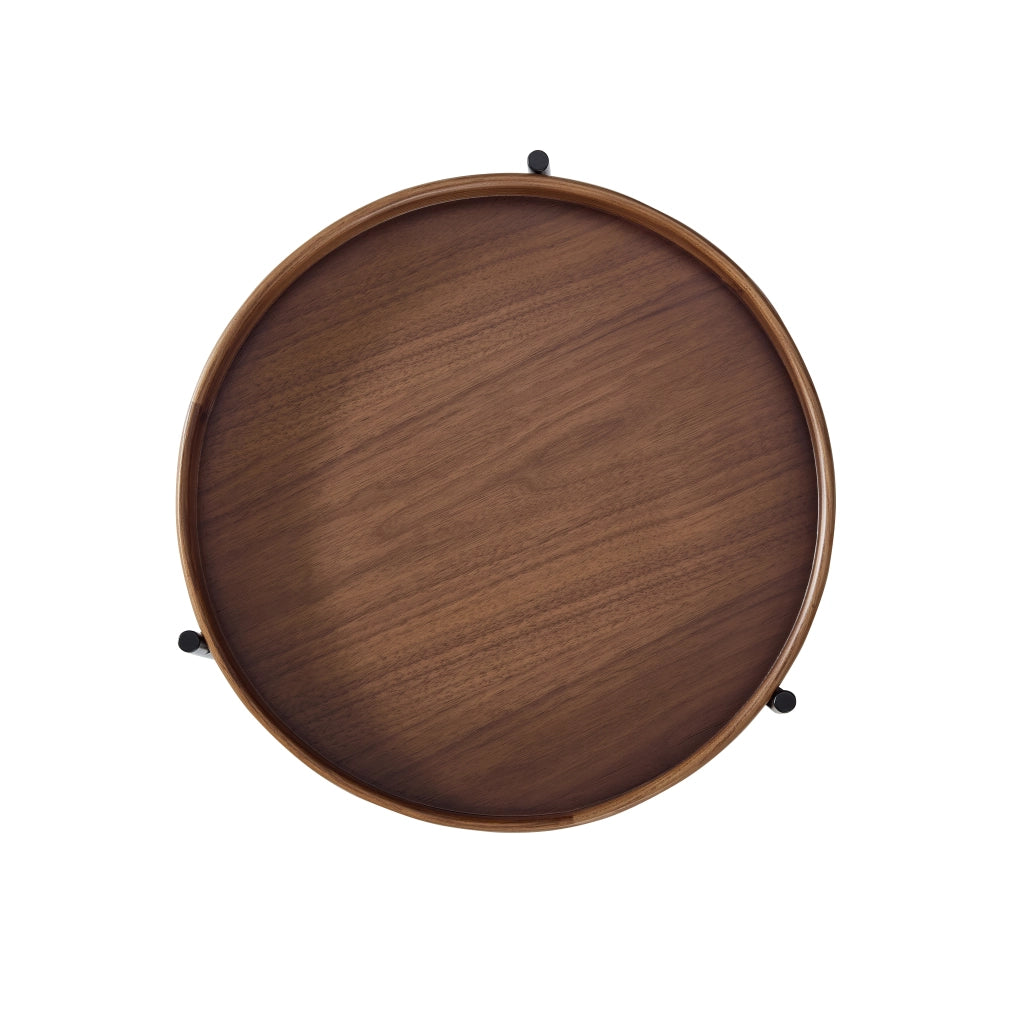 TAVOLO Basso Rotondo Ø69x38 cm in Legno Massello e MDF, Noce