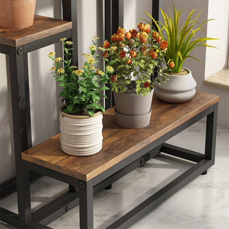 Supporto per piante con misure 51x34x67 cm, colore marrone, ideale per la casa o il balcone.