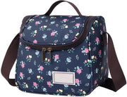 Tas Isolante per Picnic Grande, Riscaldabile e Freddo, con Modello di Fiori e Cinturino Regolabile (6L, Blu Scuro)