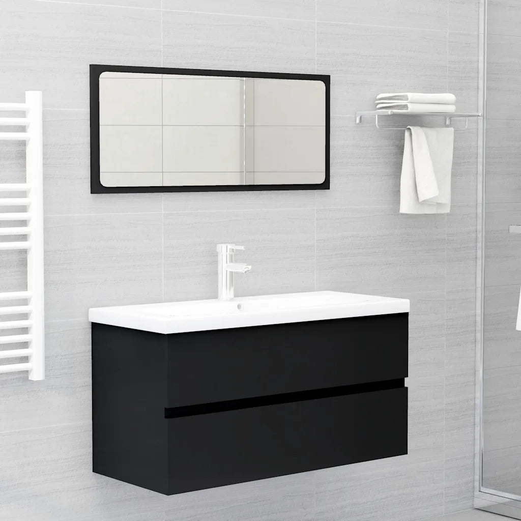 Mobile Lavabo-Armadietto da bagno Nero 90x38,5x45 cm in Legno Multistrato